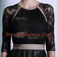 Empire Homecoming Dress Black Scoop Chiffon Half Sleeves Floor Length Zipper