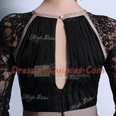 Empire Homecoming Dress Black Scoop Chiffon Half Sleeves Floor Length Zipper