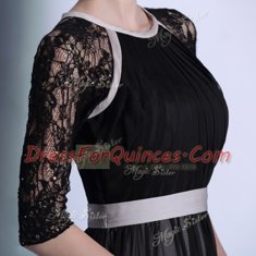 Empire Homecoming Dress Black Scoop Chiffon Half Sleeves Floor Length Zipper