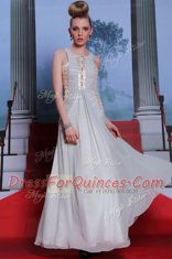 Scoop Sleeveless Side Zipper Floor Length Beading and Appliques and Ruching Prom Dress