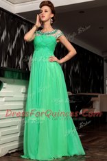 Fine Scoop Sleeveless Side Zipper Prom Gown Green Chiffon