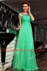 Fine Scoop Sleeveless Side Zipper Prom Gown Green Chiffon