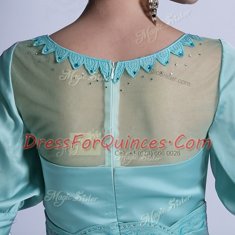 Excellent Aqua Blue Bateau Zipper Sequins and Pleated Dress for Prom Half Sleeves