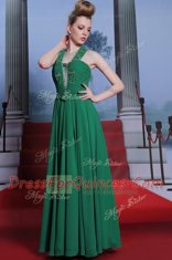 Trendy Halter Top Sleeveless Zipper Prom Party Dress Teal Chiffon