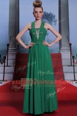 Trendy Halter Top Sleeveless Zipper Prom Party Dress Teal Chiffon