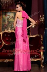 Sumptuous Halter Top Hot Pink Zipper Prom Party Dress Beading and Lace Sleeveless Floor Length