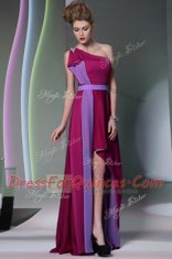 Fitting One Shoulder Sleeveless Side Zipper Prom Evening Gown Burgundy Chiffon