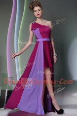 Fitting One Shoulder Sleeveless Side Zipper Prom Evening Gown Burgundy Chiffon