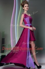 Fitting One Shoulder Sleeveless Side Zipper Prom Evening Gown Burgundy Chiffon