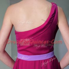 Fitting One Shoulder Sleeveless Side Zipper Prom Evening Gown Burgundy Chiffon