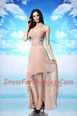 Peach Homecoming Dress Prom and Party and For with Ruching High-neck Sleeveless Side Zipper