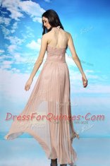 Peach Homecoming Dress Prom and Party and For with Ruching High-neck Sleeveless Side Zipper