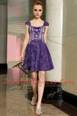 Lace Purple Square Neckline Beading Sleeveless Zipper