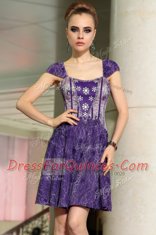 Lace Purple Square Neckline Beading Sleeveless Zipper