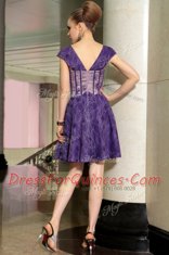 Lace Purple Square Neckline Beading Sleeveless Zipper