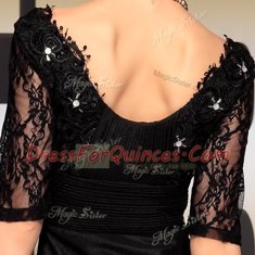 Luxury Empire Evening Dress Black Scoop Chiffon Half Sleeves Floor Length Backless