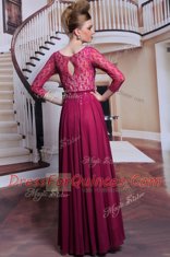 3 4 Length Sleeve Floor Length Lace and Sequins Zipper Prom Dresses with Fuchsia