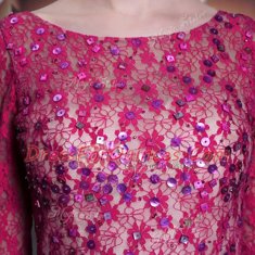 3 4 Length Sleeve Floor Length Lace and Sequins Zipper Prom Dresses with Fuchsia