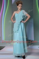 Deluxe One Shoulder Cap Sleeves Ruffles Side Zipper Prom Dress