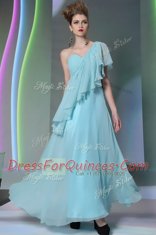 Deluxe One Shoulder Cap Sleeves Ruffles Side Zipper Prom Dress