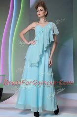 Deluxe One Shoulder Cap Sleeves Ruffles Side Zipper Prom Dress