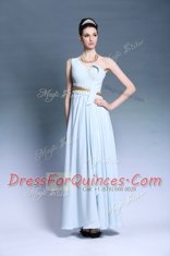 Wonderful One Shoulder Sleeveless Chiffon Prom Dress Ruching and Belt Backless