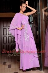 Unique Half Sleeves Chiffon Ankle Length Side Zipper Prom Dresses in Lilac with Beading and Ruching
