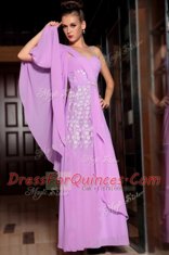 Unique Half Sleeves Chiffon Ankle Length Side Zipper Prom Dresses in Lilac with Beading and Ruching