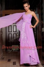 Unique Half Sleeves Chiffon Ankle Length Side Zipper Prom Dresses in Lilac with Beading and Ruching