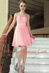 Amazing Baby Pink Empire Scoop Sleeveless Chiffon Mini Length Side Zipper Pleated Homecoming Dress