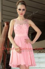 Amazing Baby Pink Empire Scoop Sleeveless Chiffon Mini Length Side Zipper Pleated Homecoming Dress