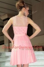 Amazing Baby Pink Empire Scoop Sleeveless Chiffon Mini Length Side Zipper Pleated Homecoming Dress
