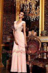 Fancy Floor Length Column/Sheath Cap Sleeves Baby Pink Side Zipper