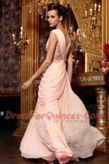 Fancy Floor Length Column/Sheath Cap Sleeves Baby Pink Side Zipper
