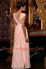Fancy Floor Length Column/Sheath Cap Sleeves Baby Pink Side Zipper