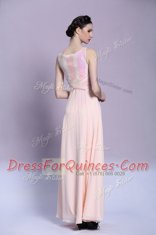 Stunning Square Sleeveless Criss Cross Prom Gown Peach Satin