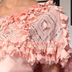 Scoop Floor Length Side Zipper Prom Gown Pink for Prom and Party with Ruffles and Belt