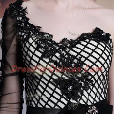 Black Column/Sheath Asymmetric 3 4 Length Sleeve Chiffon Floor Length Side Zipper Beading and Appliques and Hand Made Flower Homecoming Dress