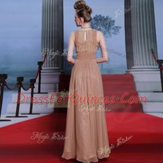 Scoop Peach Clasp Handle Prom Gown Beading and Sequins and Ruching Sleeveless Floor Length