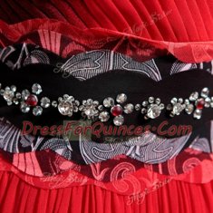 Red Column/Sheath Chiffon One Shoulder Sleeveless Beading and Pattern and Pleated Floor Length Side Zipper Dress for Prom