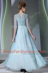 Vintage Scoop Light Blue Zipper Beading Half Sleeves Ankle Length