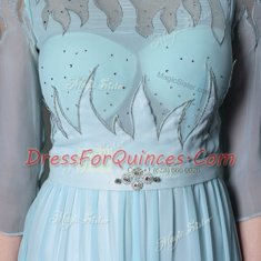 Vintage Scoop Light Blue Zipper Beading Half Sleeves Ankle Length