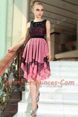 Pink And Black Scoop Side Zipper Beading and Lace Sleeveless