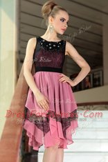 Pink And Black Scoop Side Zipper Beading and Lace Sleeveless