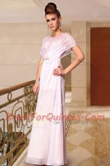 Custom Fit Pink Prom and Party and For with Beading Scoop Cap Sleeves Side Zipper