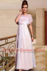 Custom Fit Pink Prom and Party and For with Beading Scoop Cap Sleeves Side Zipper