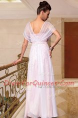 Custom Fit Pink Prom and Party and For with Beading Scoop Cap Sleeves Side Zipper