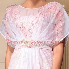 Custom Fit Pink Prom and Party and For with Beading Scoop Cap Sleeves Side Zipper