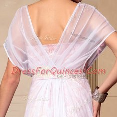 Custom Fit Pink Prom and Party and For with Beading Scoop Cap Sleeves Side Zipper