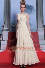 Gorgeous Scoop White Chiffon Side Zipper Prom Party Dress Sleeveless Floor Length Beading and Appliques